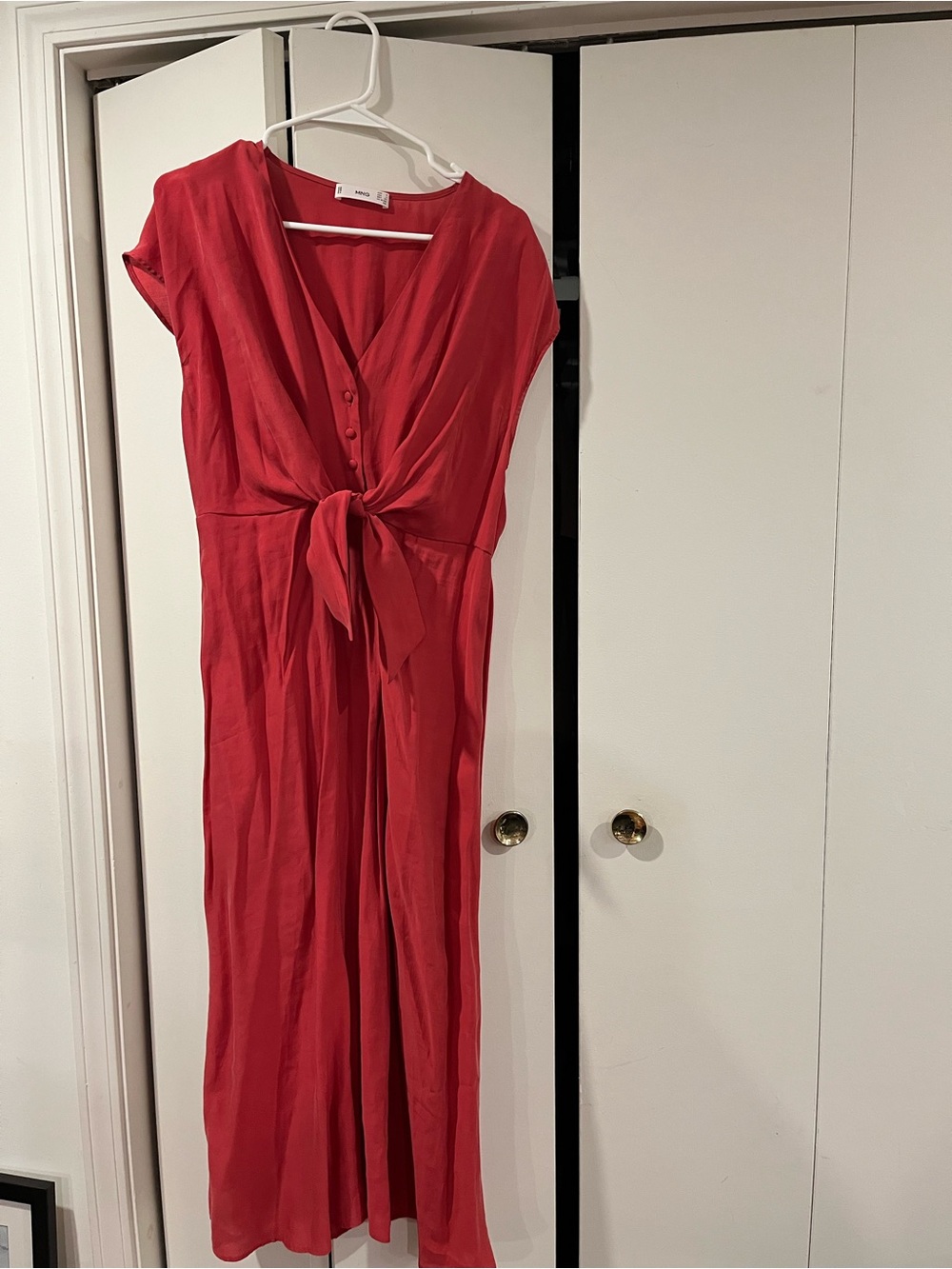 Mango Red Tie-Front Midi Dress